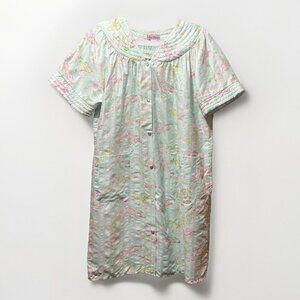 Lati Fashion Mint Green Butterfly Floral Snap Front House Dress Duster Large